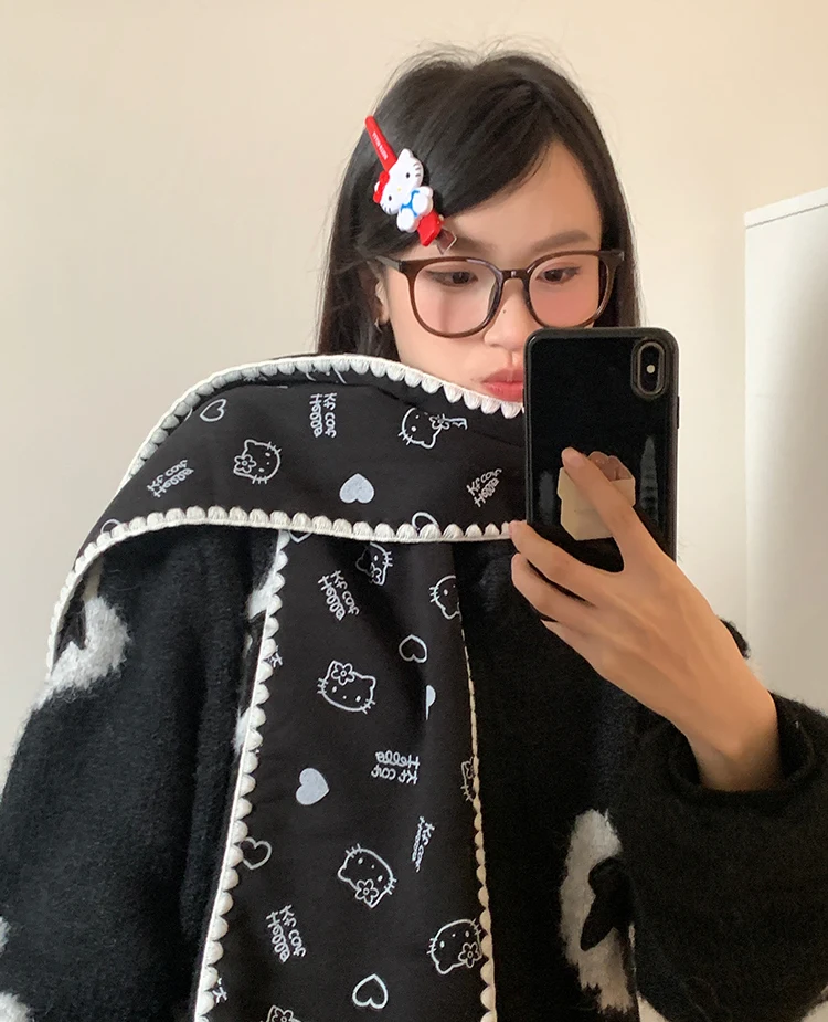Red Cute Kitten Scarf For Women 2025 New Winter Korean Style Atmosphere Warm Scarf