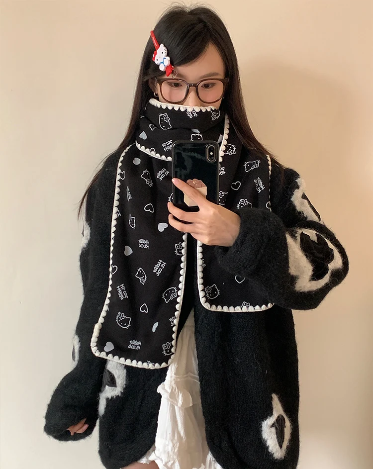 Red Cute Kitten Scarf For Women 2025 New Winter Korean Style Atmosphere Warm Scarf