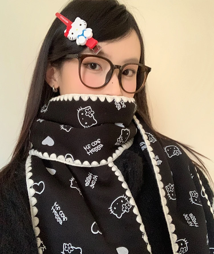 Red Cute Kitten Scarf For Women 2025 New Winter Korean Style Atmosphere Warm Scarf