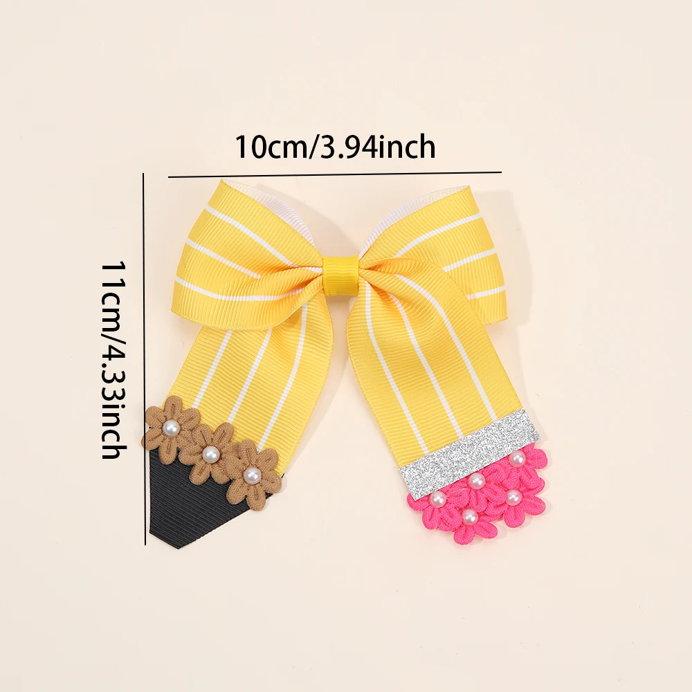 1/2Pcs Flower Pencil Bow Hair Clips Cute Sweet Back To School Ribbon Hairpins Hair Accessories For Girls Kids Daily Headwear
