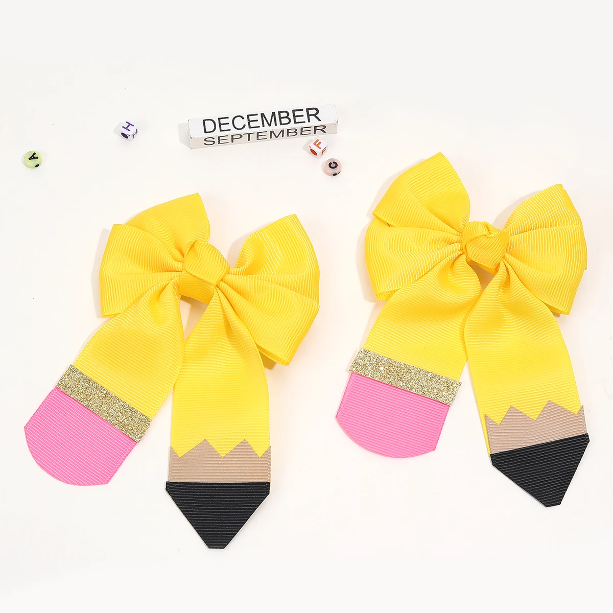1/2Pcs Flower Pencil Bow Hair Clips Cute Sweet Back To School Ribbon Hairpins Hair Accessories For Girls Kids Daily Headwear