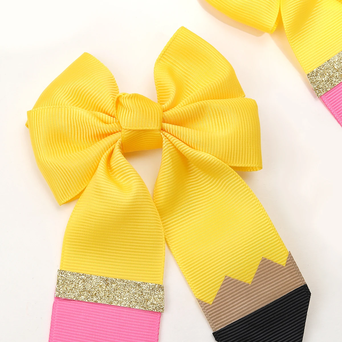 1/2Pcs Flower Pencil Bow Hair Clips Cute Sweet Back To School Ribbon Hairpins Hair Accessories For Girls Kids Daily Headwear