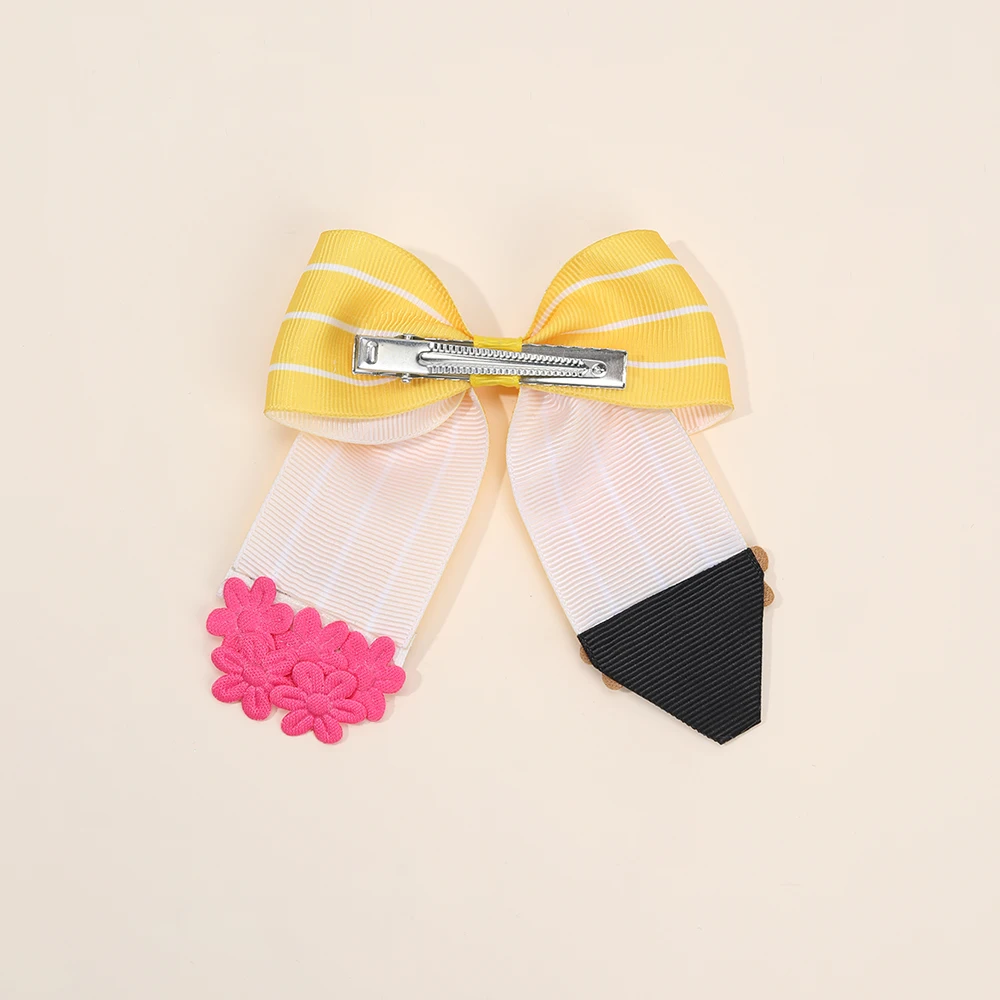 1/2Pcs Flower Pencil Bow Hair Clips Cute Sweet Back To School Ribbon Hairpins Hair Accessories For Girls Kids Daily Headwear