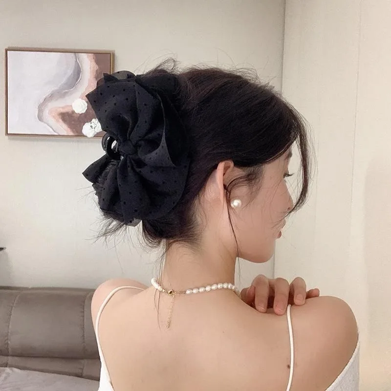 Gentle French polka dot big bow grab clip women's back of the head new high-end hairpin headpiece