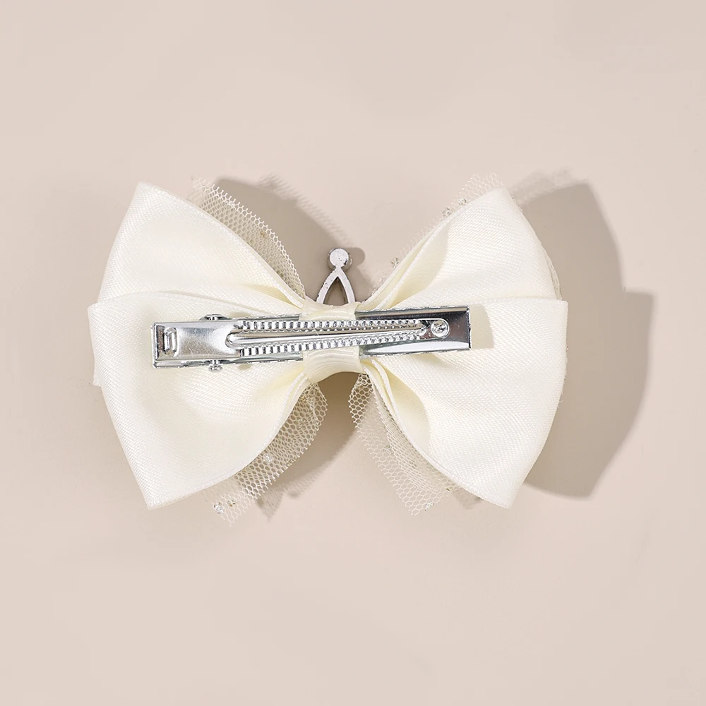 2Pcs Trendy Crown Bow Hair Clips For Girls Sweet Dot Mesh Fluffy Bownot Hairpins Children School Cute Headwear Hair Accessories