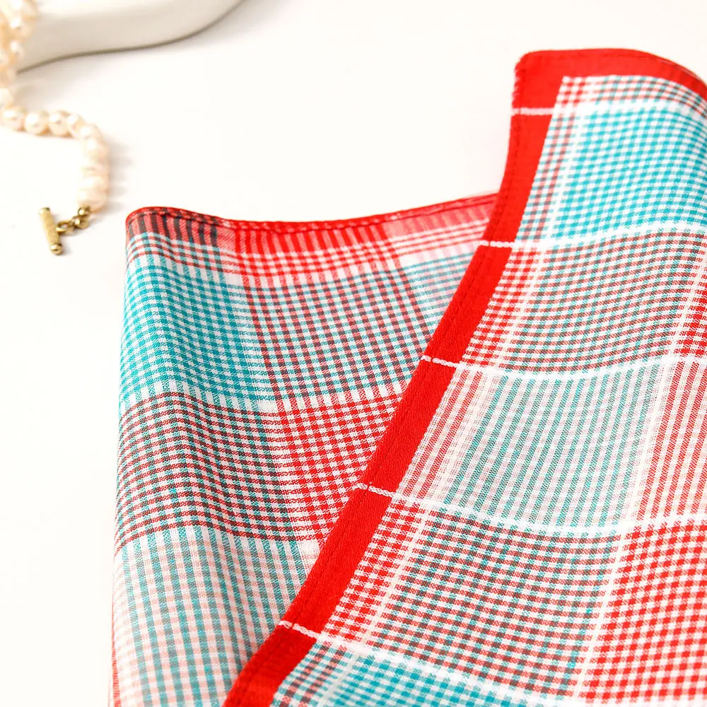 3Pcs Women's Pure Cotton Plaid Handkerchief Contrasting Color Matching Thin Wipe Soft Sweat Hand Towel 43cm
