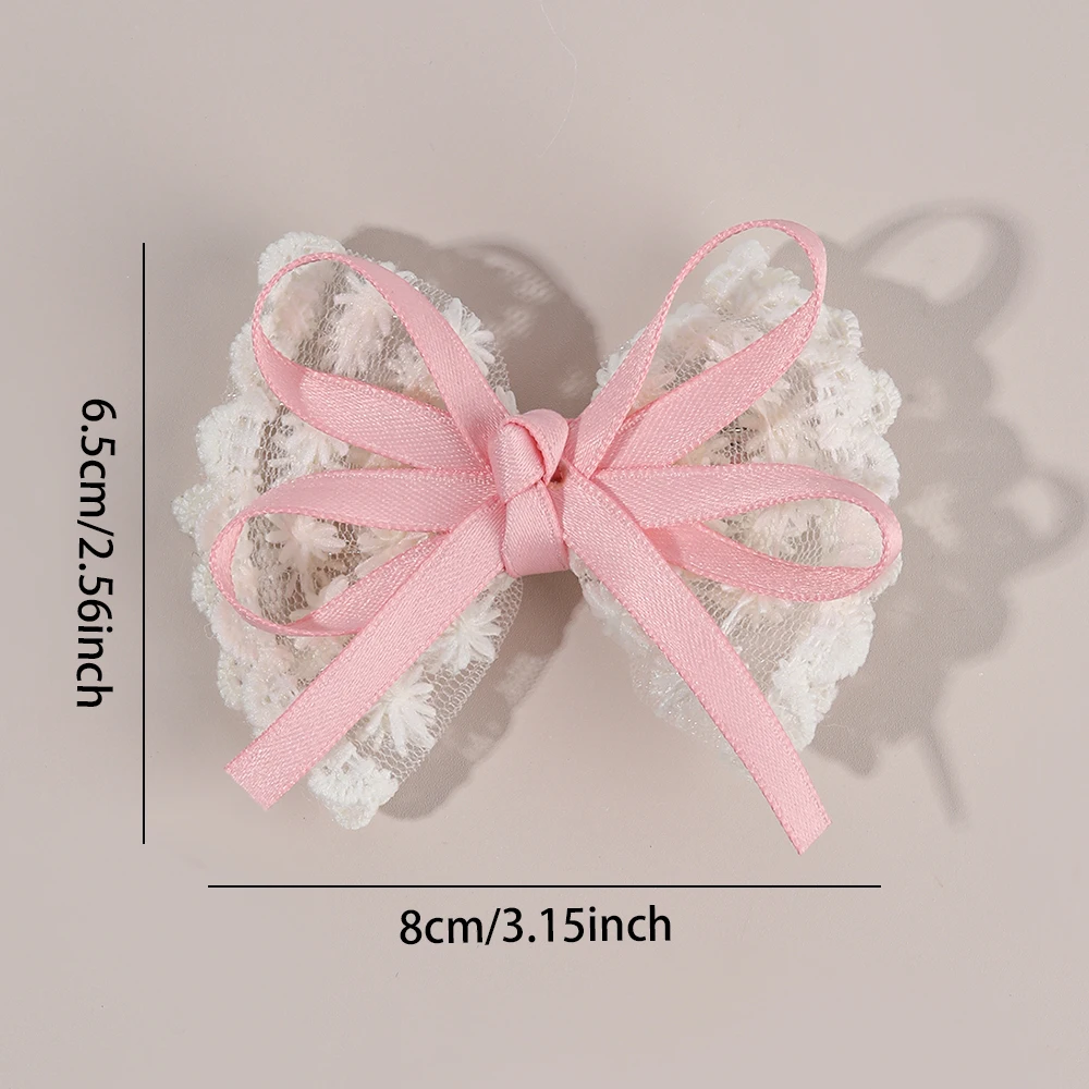 2Pcs New Flower Lace Bow Hair Clips For Girls Sweet Floral Embroidered Ribbon Hairpins Children Trendy Headwear Hair Accessories
