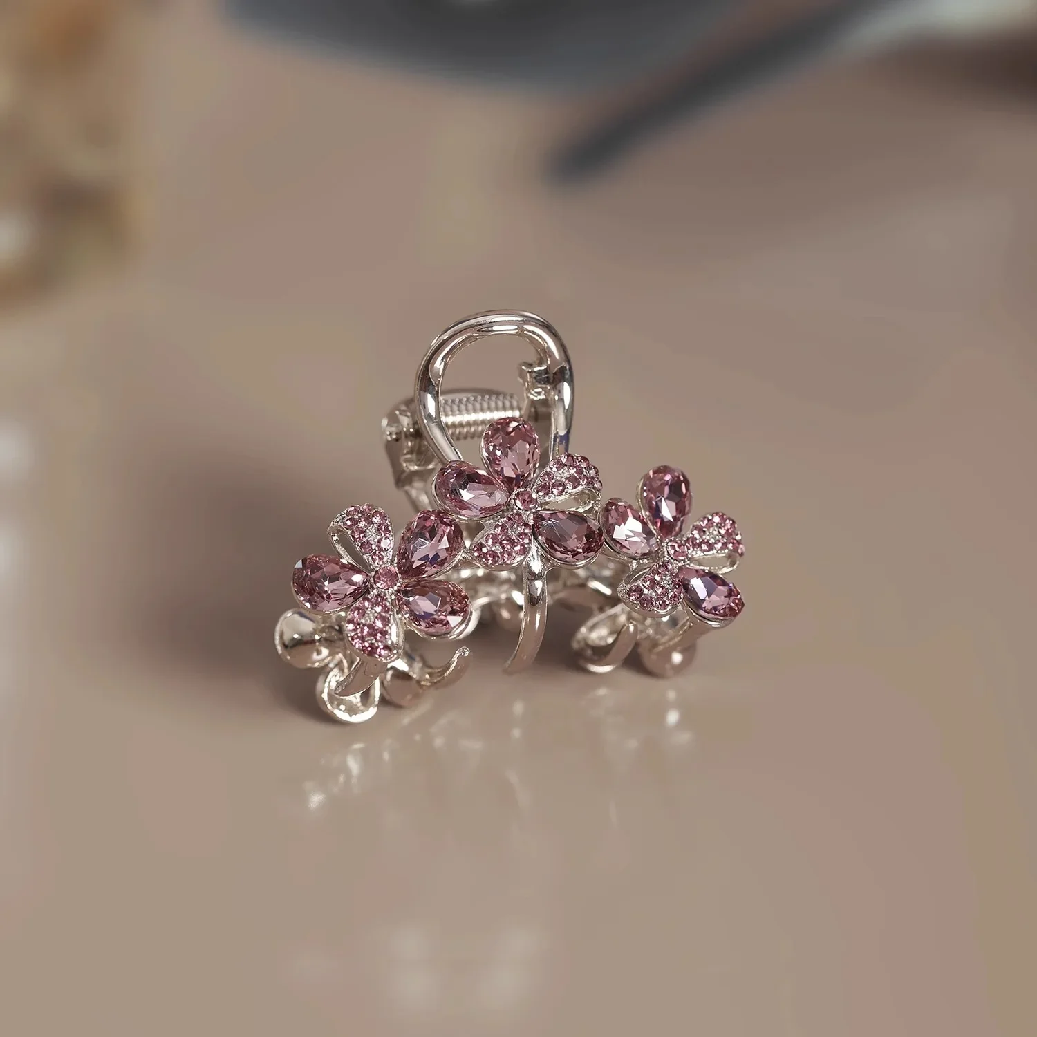 Exquisite Purple Rhinestone Flower Hair Clip High-end Women's Back of Head Half-tie Hair Grip Fashion Korean Hair Accessories