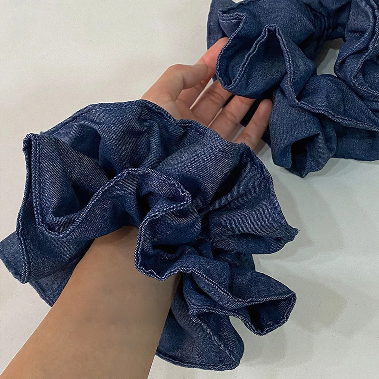 Solid Color Denim Women's Large Intestine Scrunchie Retro Minimalist Hair Flower Fashionable Daily Versatile Hair Accessories