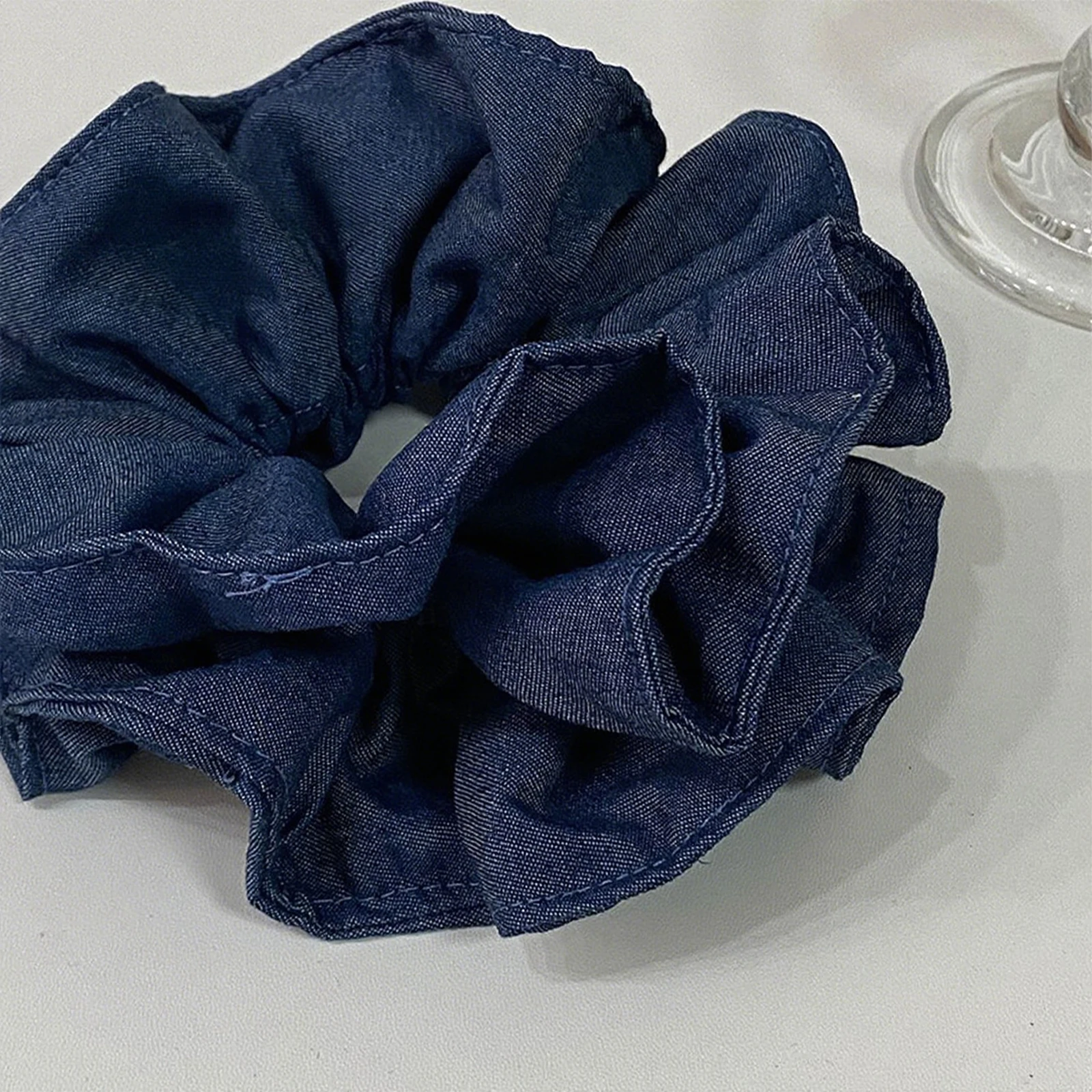 Solid Color Denim Women's Large Intestine Scrunchie Retro Minimalist Hair Flower Fashionable Daily Versatile Hair Accessories