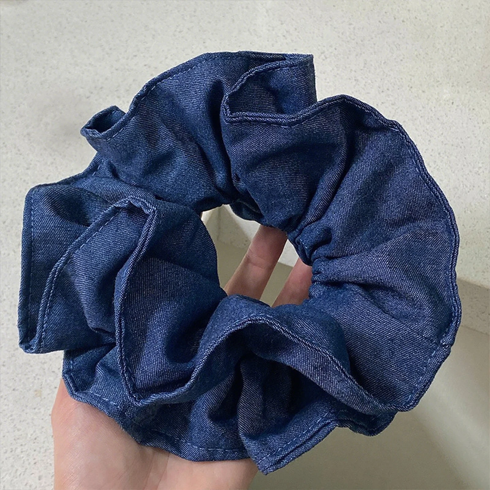 Solid Color Denim Women's Large Intestine Scrunchie Retro Minimalist Hair Flower Fashionable Daily Versatile Hair Accessories
