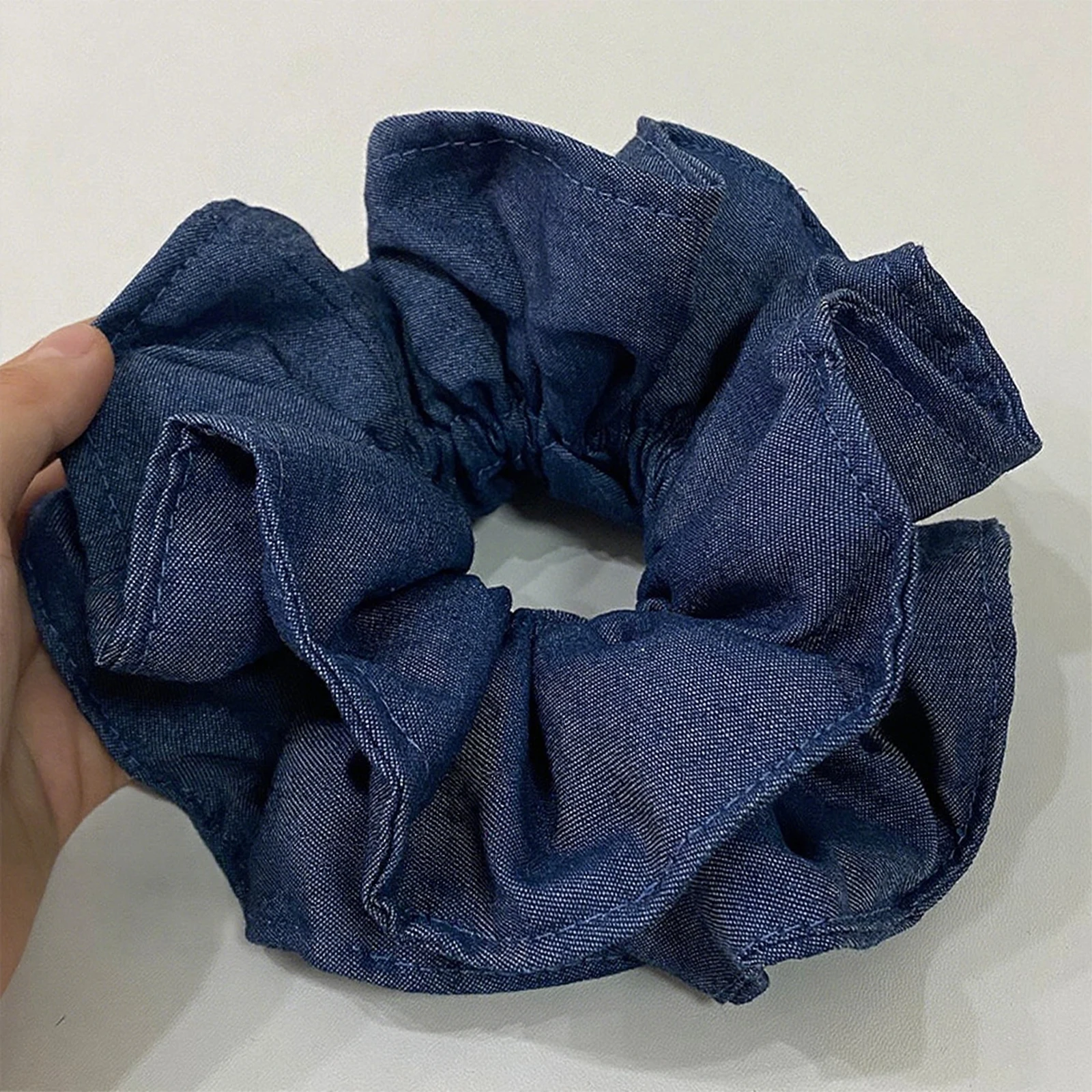 Solid Color Denim Women's Large Intestine Scrunchie Retro Minimalist Hair Flower Fashionable Daily Versatile Hair Accessories