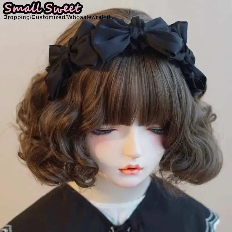 Subculture Harajuku Gothic Lolita Y2K Girl Clever Punk Satin Floral Ruffled Bow Hair Band Headband Hair Hoop Hair Accessories