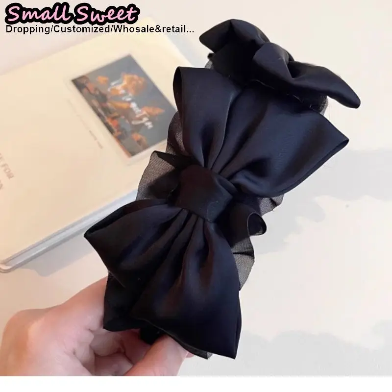 Subculture Harajuku Gothic Lolita Y2K Girl Clever Punk Satin Floral Ruffled Bow Hair Band Headband Hair Hoop Hair Accessories