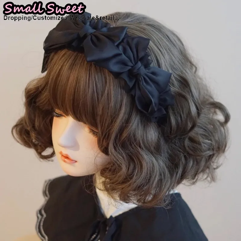 Subculture Harajuku Gothic Lolita Y2K Girl Clever Punk Satin Floral Ruffled Bow Hair Band Headband Hair Hoop Hair Accessories