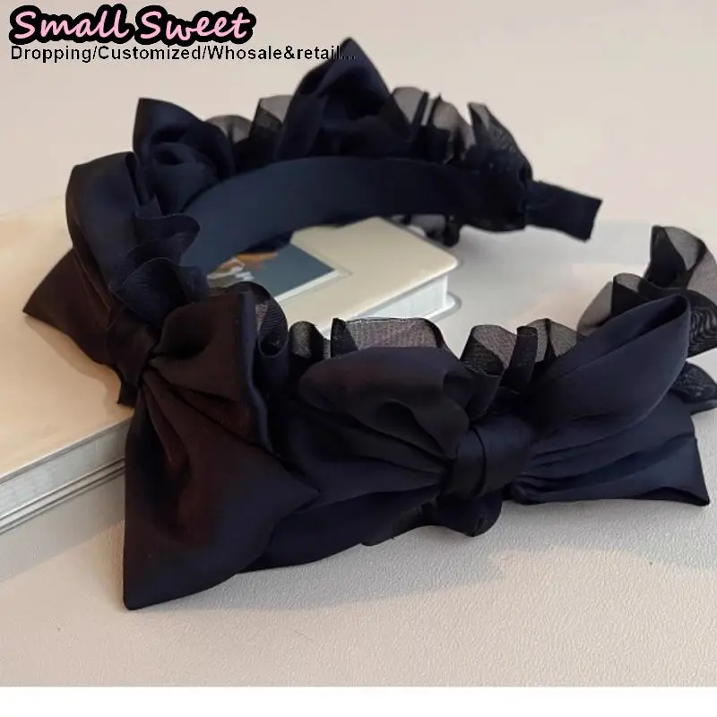 Subculture Harajuku Gothic Lolita Y2K Girl Clever Punk Satin Floral Ruffled Bow Hair Band Headband Hair Hoop Hair Accessories