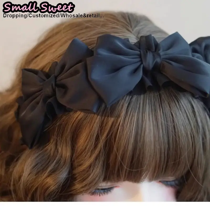 Subculture Harajuku Gothic Lolita Y2K Girl Clever Punk Satin Floral Ruffled Bow Hair Band Headband Hair Hoop Hair Accessories