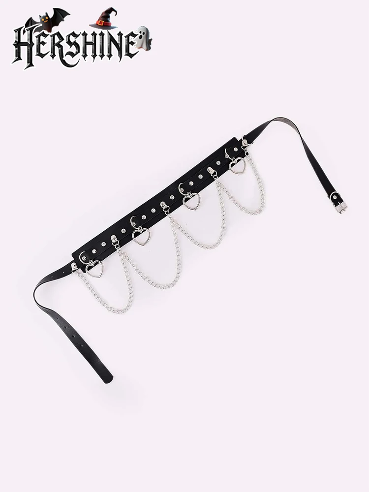 HERSHINE Women's Black Fashion Heart-Shaped Chain Studded Wide Belt, Y2K Gothic Punk Harajuku Rock Hip Hop Style，spring，summer