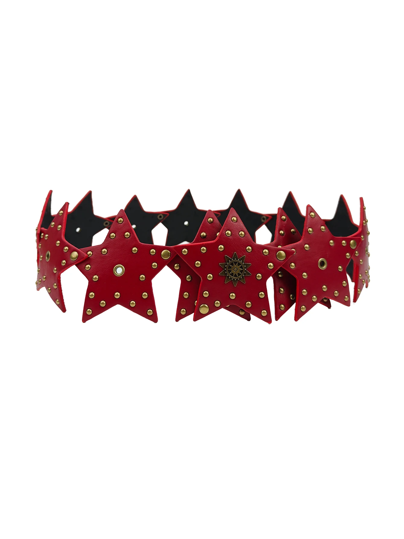 Western cowboy punk wide belt, retro street decoration Y2K Spice Girl five-pointed star patchwork belt, Encore red