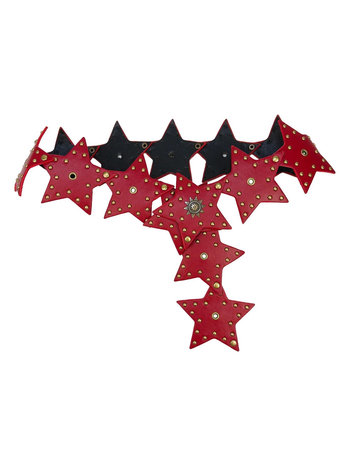Western cowboy punk wide belt, retro street decoration Y2K Spice Girl five-pointed star patchwork belt, Encore red