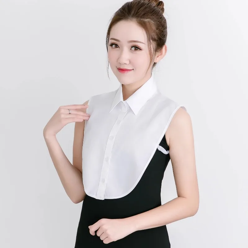 Women's Fashion Cotton Fake Collar Mens Unisex Formal Suit Half Shirt Style Fake Collar Removable Button Girls Detachable Collar