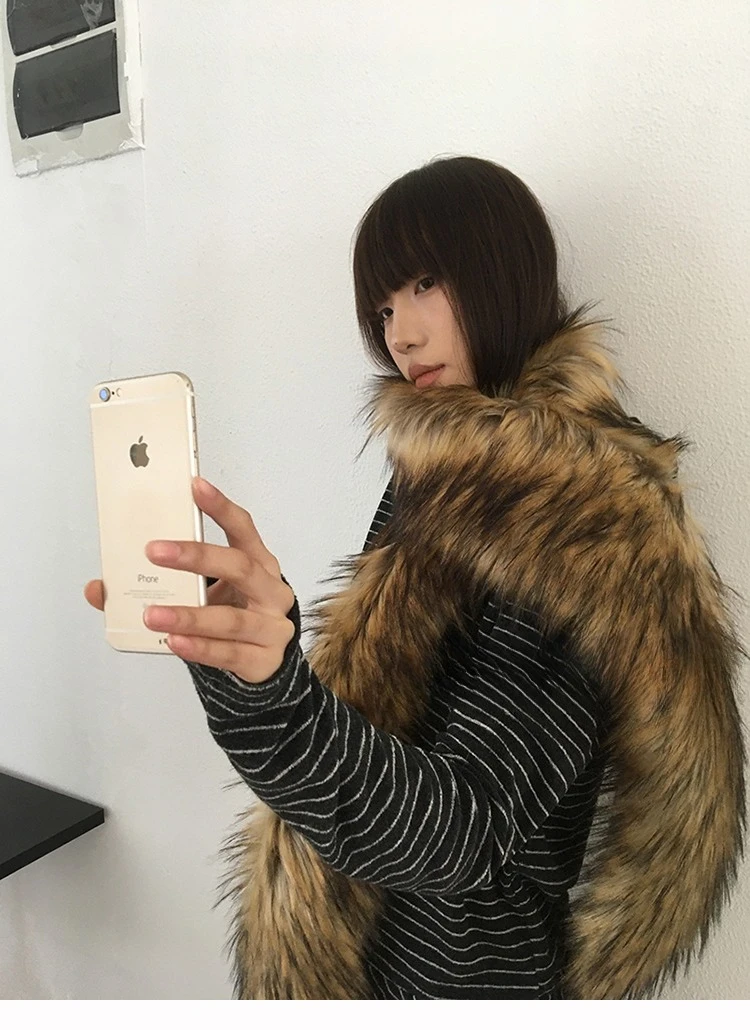 Y2K Women Faux Fox Fur Long Scarf Men Winter Warm Thickened Lengthened Scarf Neck Fur Collar Dress Cape Sexy Party Dress Shawls