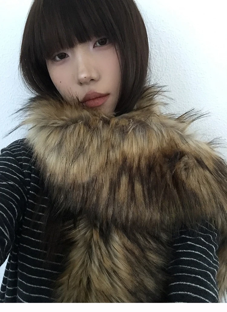Y2K Women Faux Fox Fur Long Scarf Men Winter Warm Thickened Lengthened Scarf Neck Fur Collar Dress Cape Sexy Party Dress Shawls