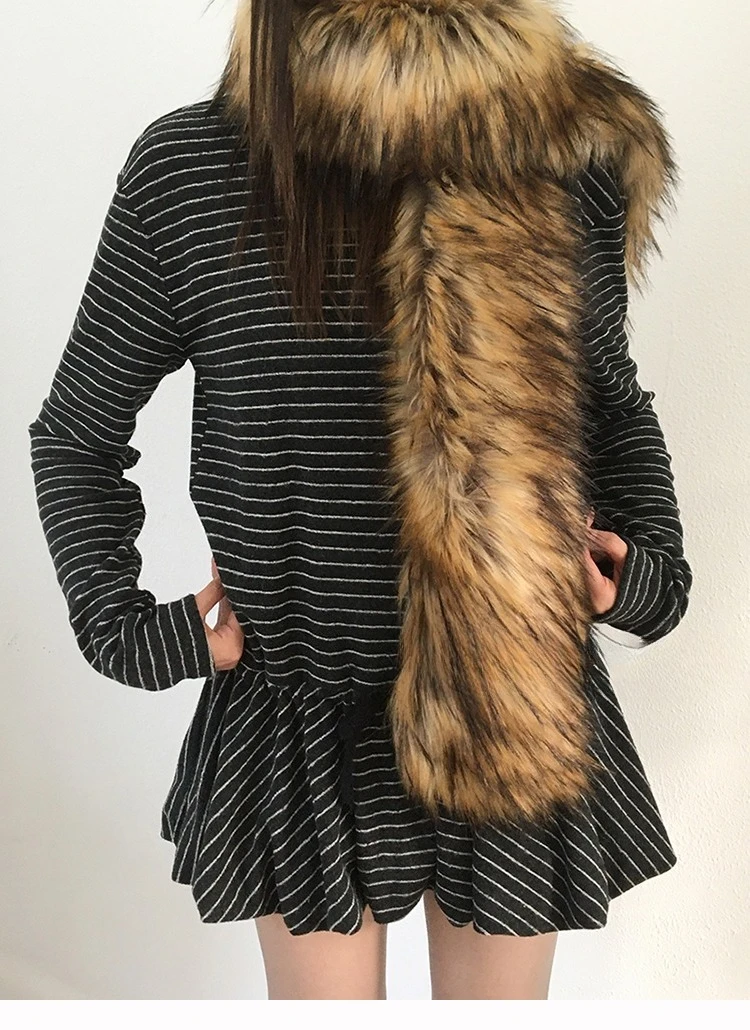 Y2K Women Faux Fox Fur Long Scarf Men Winter Warm Thickened Lengthened Scarf Neck Fur Collar Dress Cape Sexy Party Dress Shawls