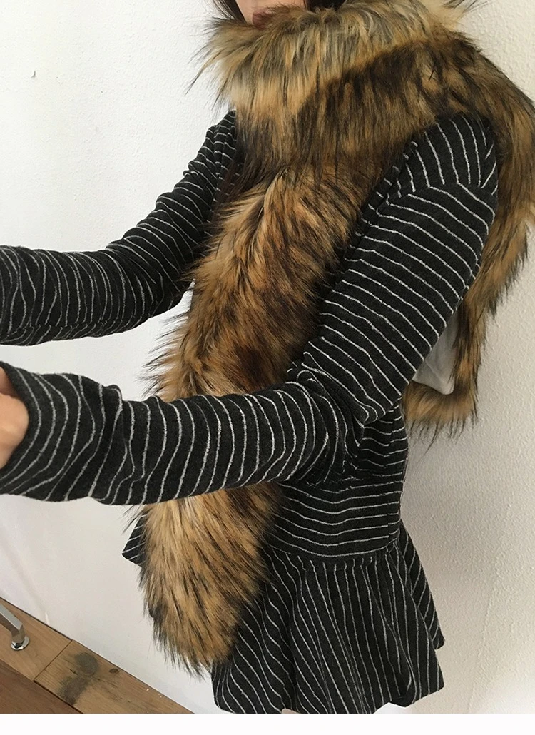 Y2K Women Faux Fox Fur Long Scarf Men Winter Warm Thickened Lengthened Scarf Neck Fur Collar Dress Cape Sexy Party Dress Shawls