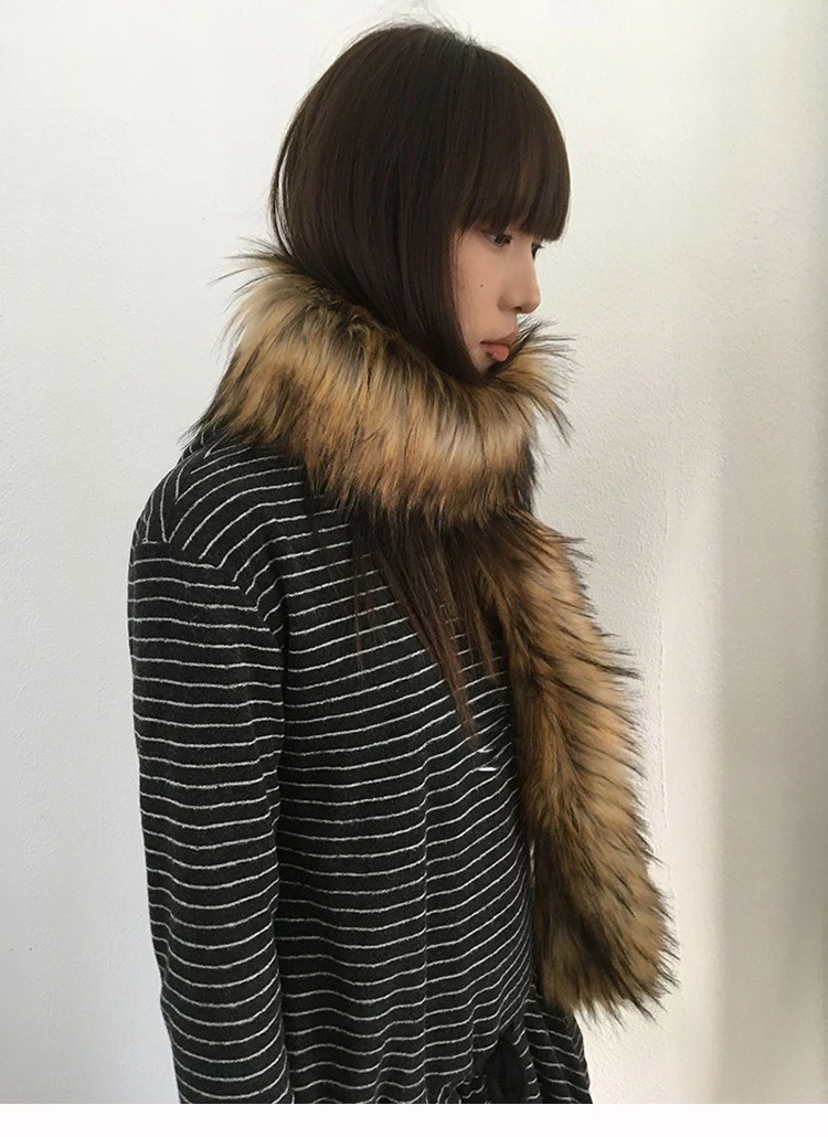 Y2K Women Faux Fox Fur Long Scarf Men Winter Warm Thickened Lengthened Scarf Neck Fur Collar Dress Cape Sexy Party Dress Shawls