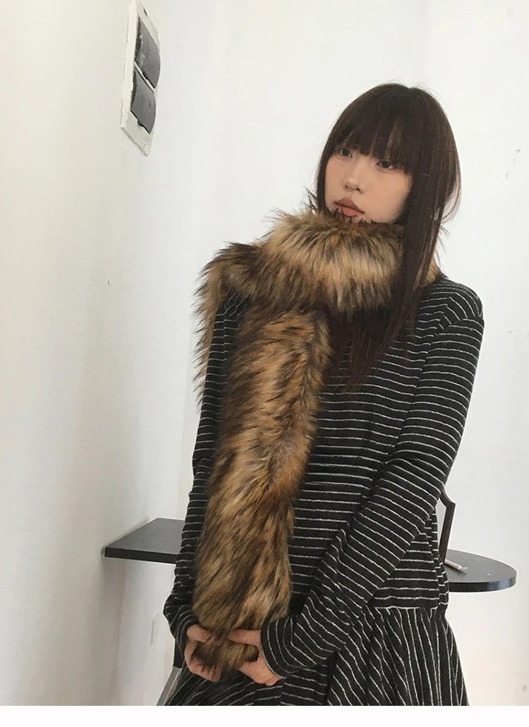 Y2K Women Faux Fox Fur Long Scarf Men Winter Warm Thickened Lengthened Scarf Neck Fur Collar Dress Cape Sexy Party Dress Shawls