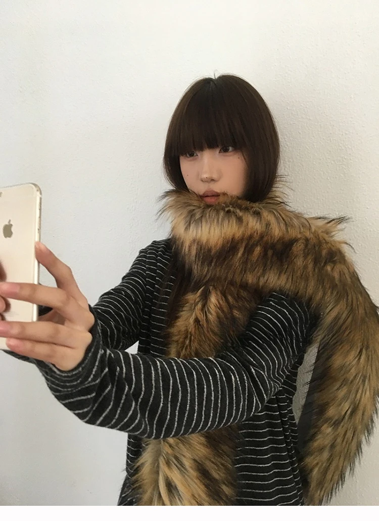Y2K Women Faux Fox Fur Long Scarf Men Winter Warm Thickened Lengthened Scarf Neck Fur Collar Dress Cape Sexy Party Dress Shawls