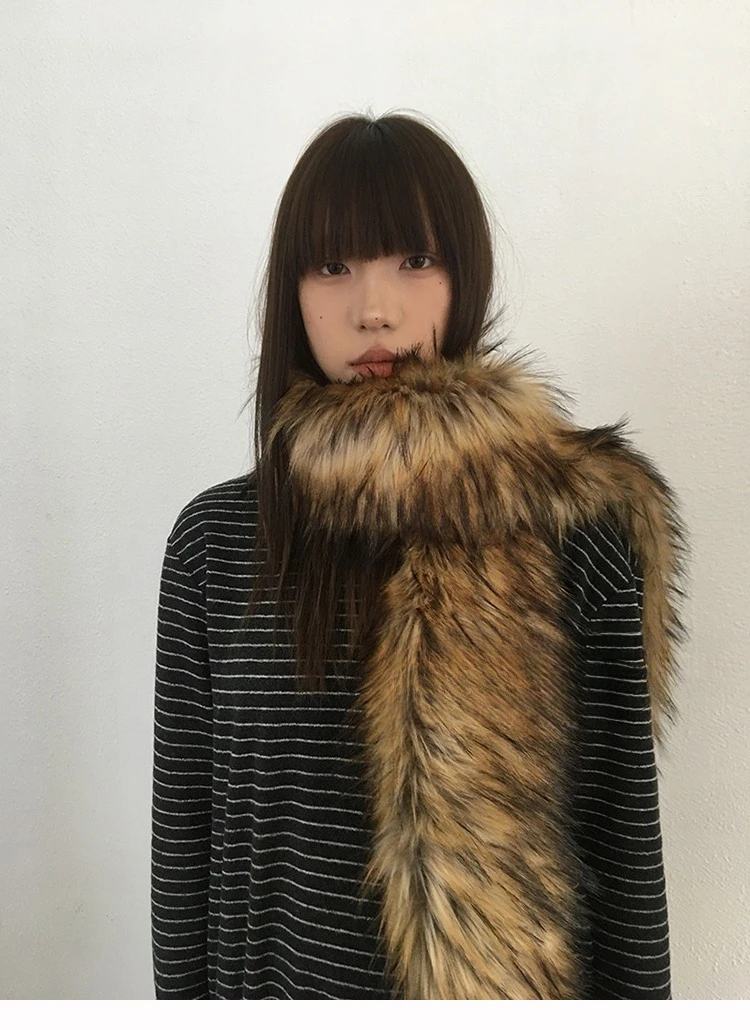 Y2K Women Faux Fox Fur Long Scarf Men Winter Warm Thickened Lengthened Scarf Neck Fur Collar Dress Cape Sexy Party Dress Shawls