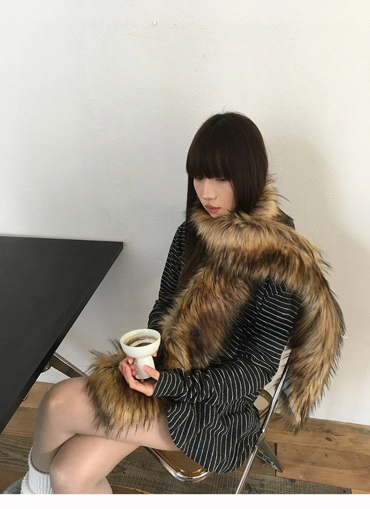 Y2K Women Faux Fox Fur Long Scarf Men Winter Warm Thickened Lengthened Scarf Neck Fur Collar Dress Cape Sexy Party Dress Shawls