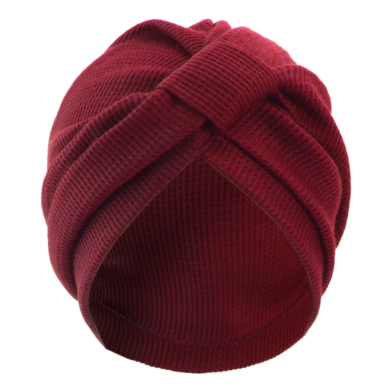 New Women's Cotton Thickened Waffle Square Knotted Turban Head Wrap Cancer Chemo Beanies Cap Headwear Cap Bonnet Hair Loss Hat