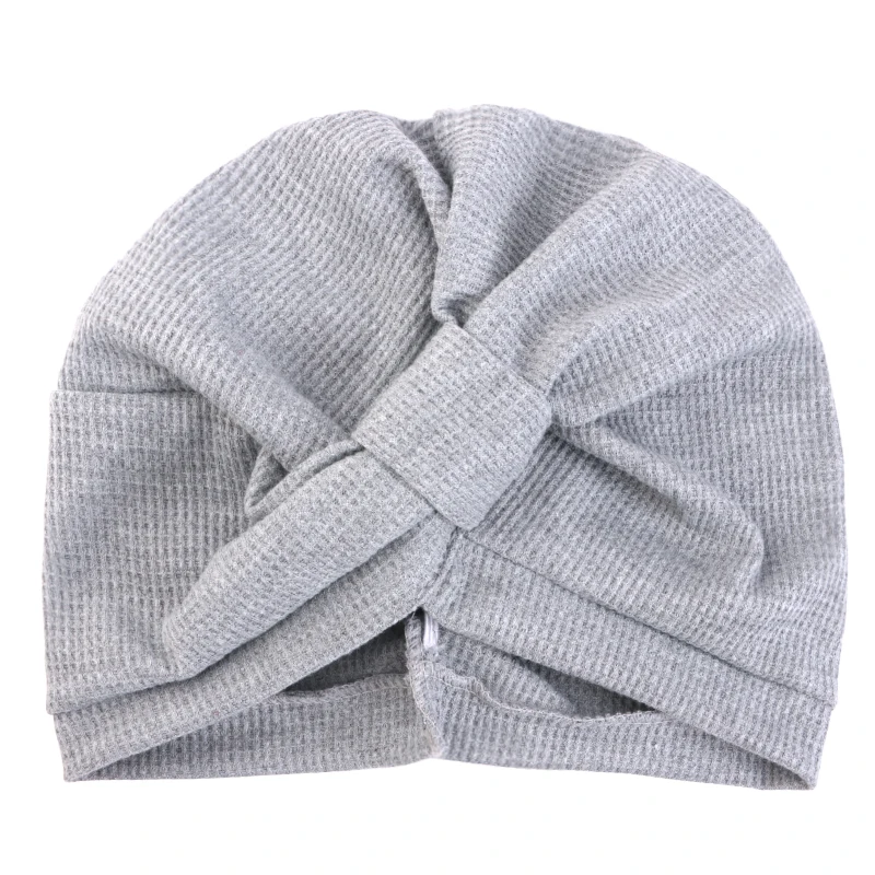 New Women's Cotton Thickened Waffle Square Knotted Turban Head Wrap Cancer Chemo Beanies Cap Headwear Cap Bonnet Hair Loss Hat