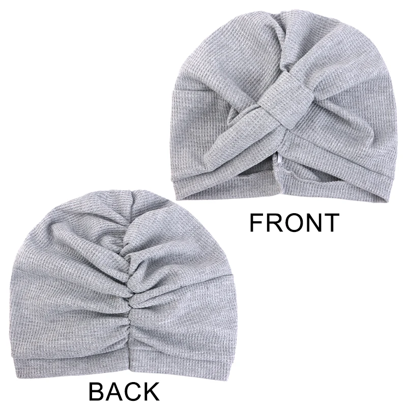 New Women's Cotton Thickened Waffle Square Knotted Turban Head Wrap Cancer Chemo Beanies Cap Headwear Cap Bonnet Hair Loss Hat