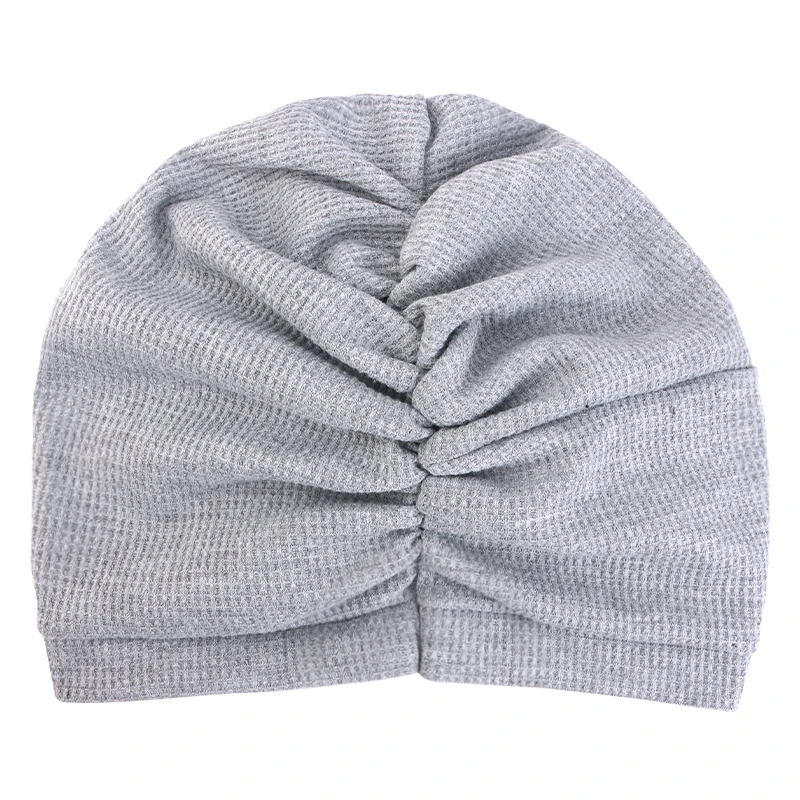 New Women's Cotton Thickened Waffle Square Knotted Turban Head Wrap Cancer Chemo Beanies Cap Headwear Cap Bonnet Hair Loss Hat