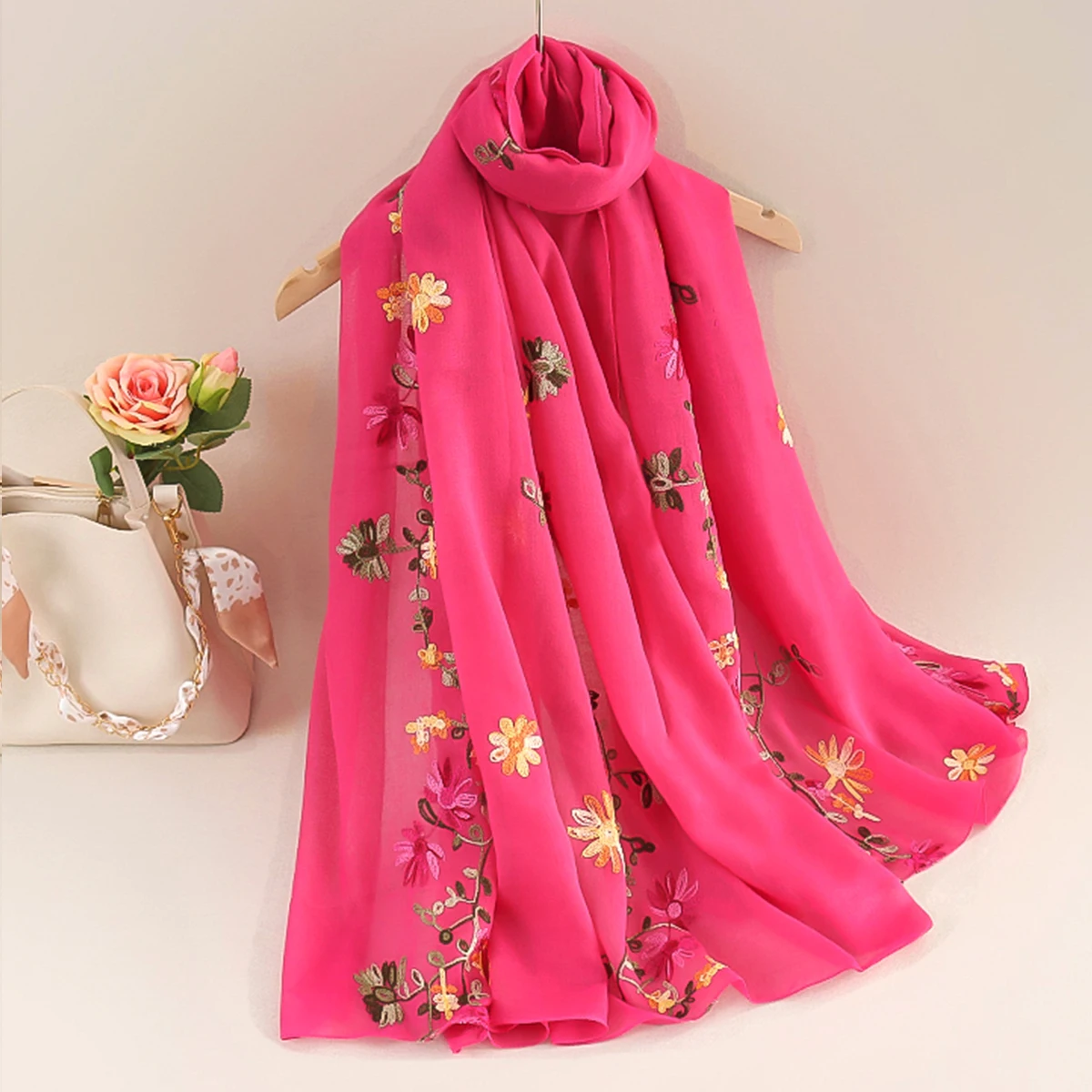 Spring Summer Cotton Linen Long Scarf for Women Literary National Style Dual-Purpose Embroidered Travel Sunscreen Shawl