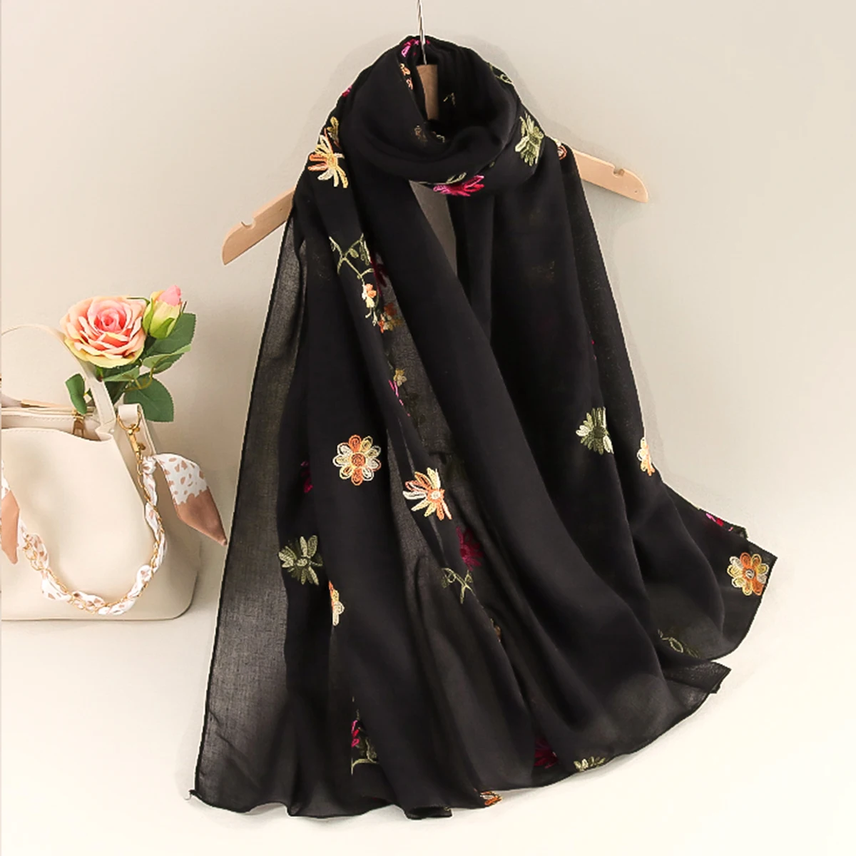 Spring Summer Cotton Linen Long Scarf for Women Literary National Style Dual-Purpose Embroidered Travel Sunscreen Shawl