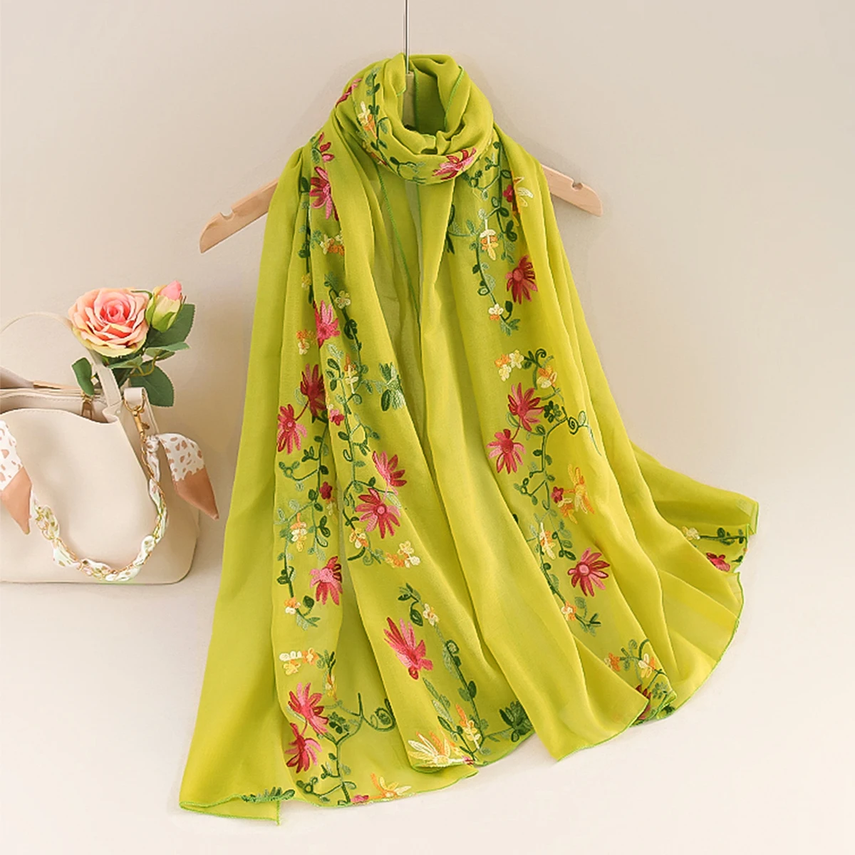 Spring Summer Cotton Linen Long Scarf for Women Literary National Style Dual-Purpose Embroidered Travel Sunscreen Shawl