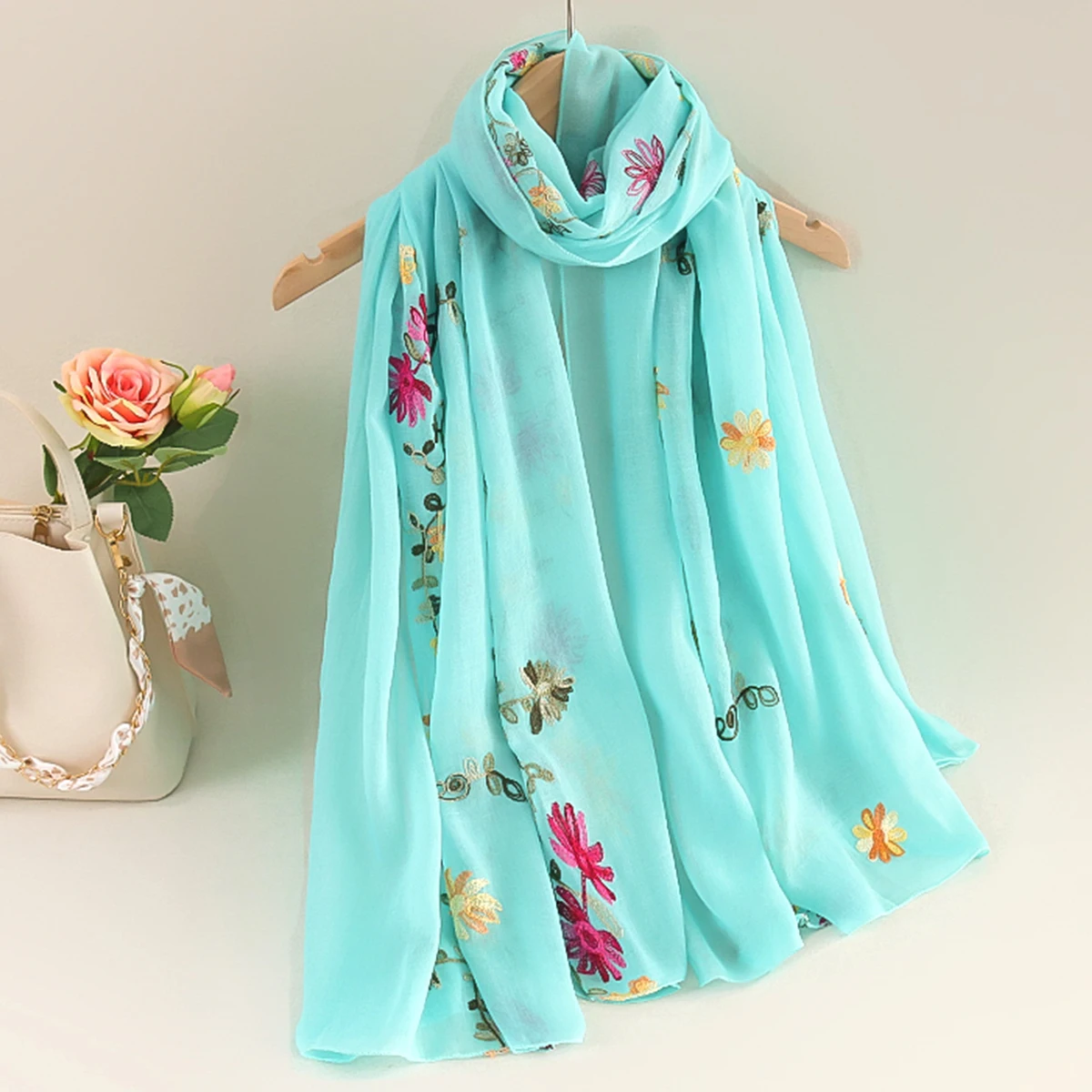 Spring Summer Cotton Linen Long Scarf for Women Literary National Style Dual-Purpose Embroidered Travel Sunscreen Shawl
