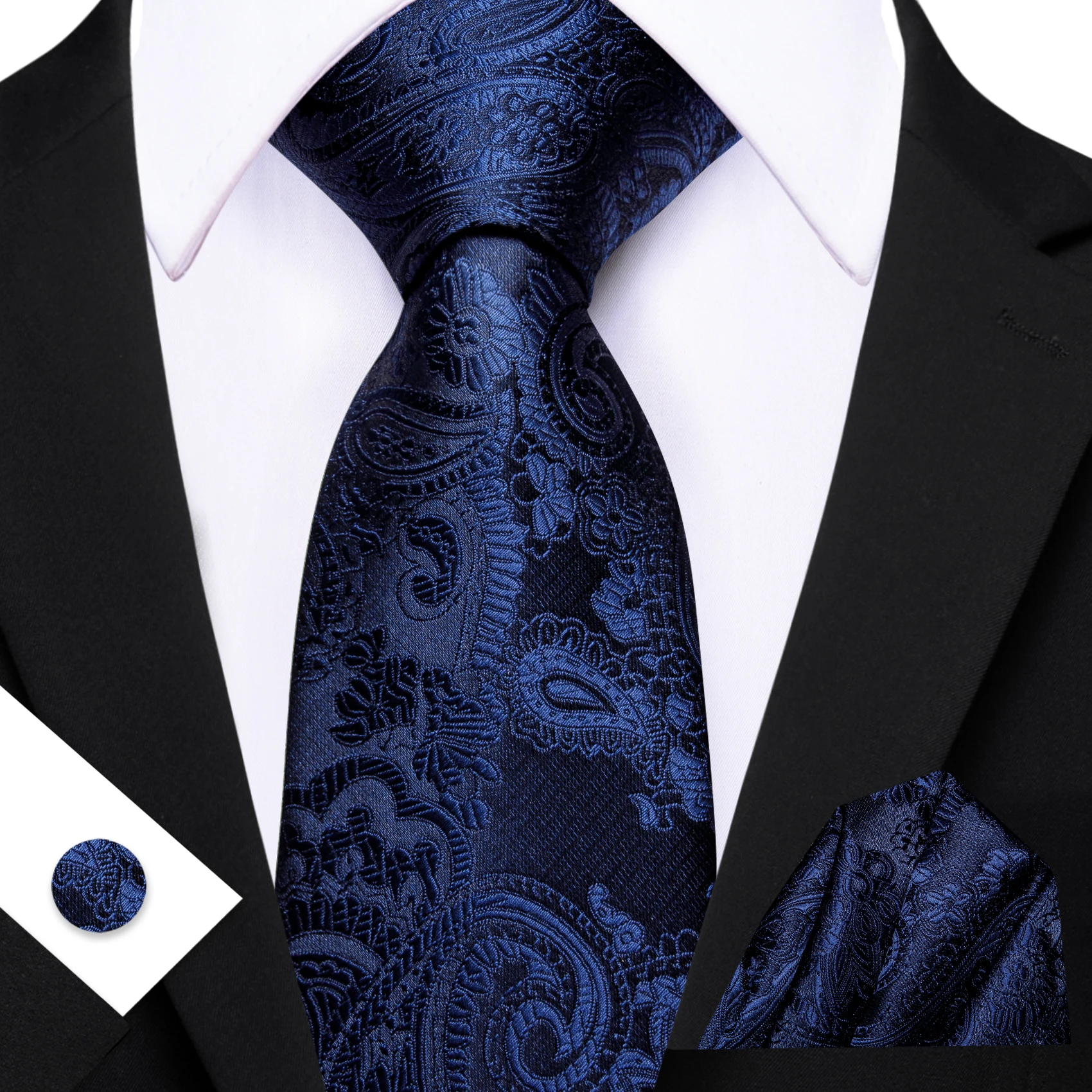 Mens Tie Yellow Golden Black Red Floral Ties Hanky Cufflinks Set Necktie Formal Wedding Dinner Party Gift