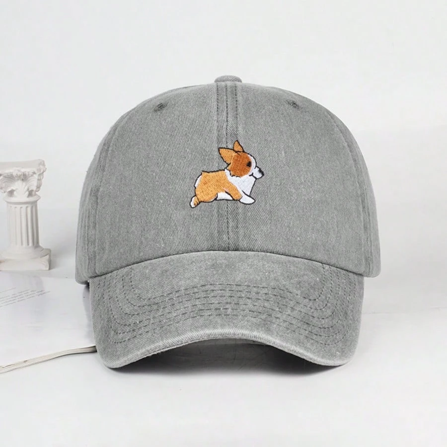 Cute corgi embroidered baseball cap for men and women outdoor travel hiking sunscreen hat leisure
