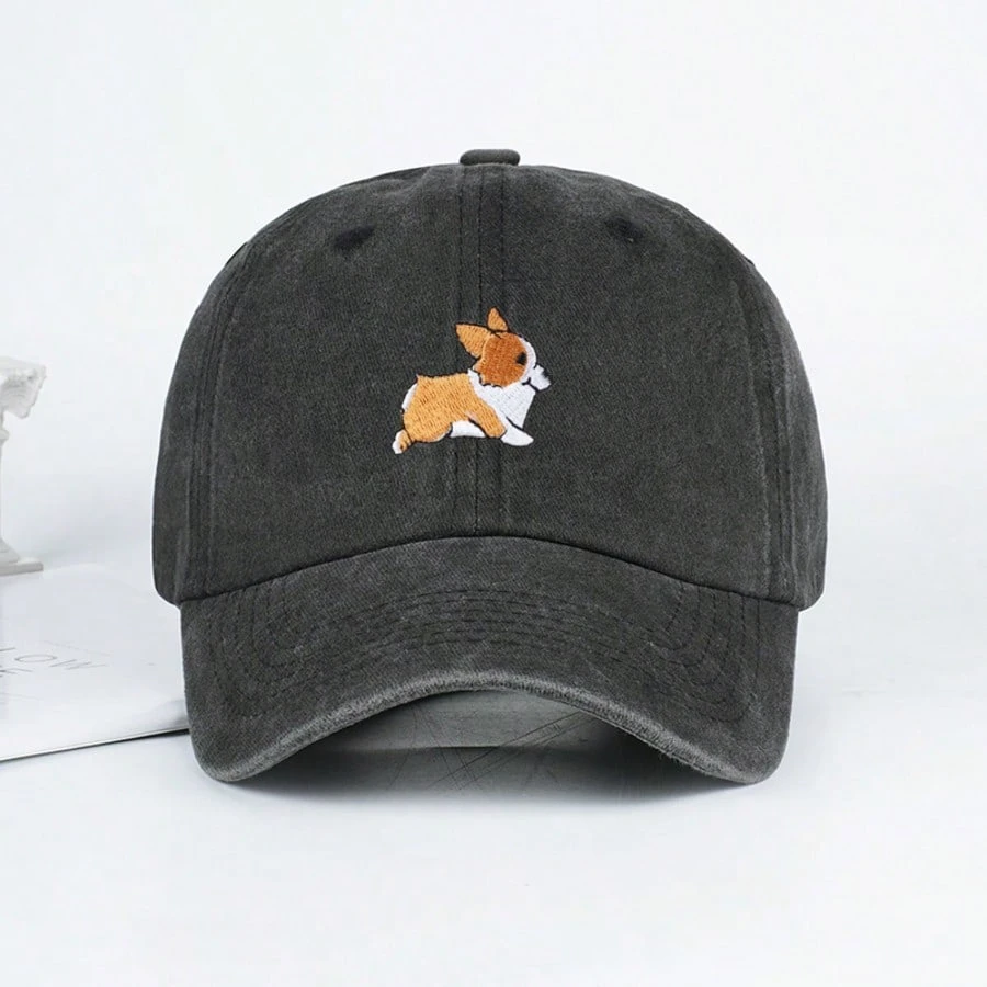 Cute corgi embroidered baseball cap for men and women outdoor travel hiking sunscreen hat leisure