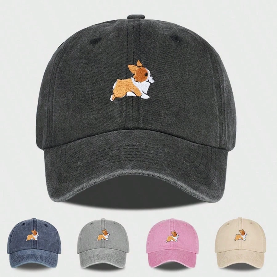 Cute corgi embroidered baseball cap for men and women outdoor travel hiking sunscreen hat leisure