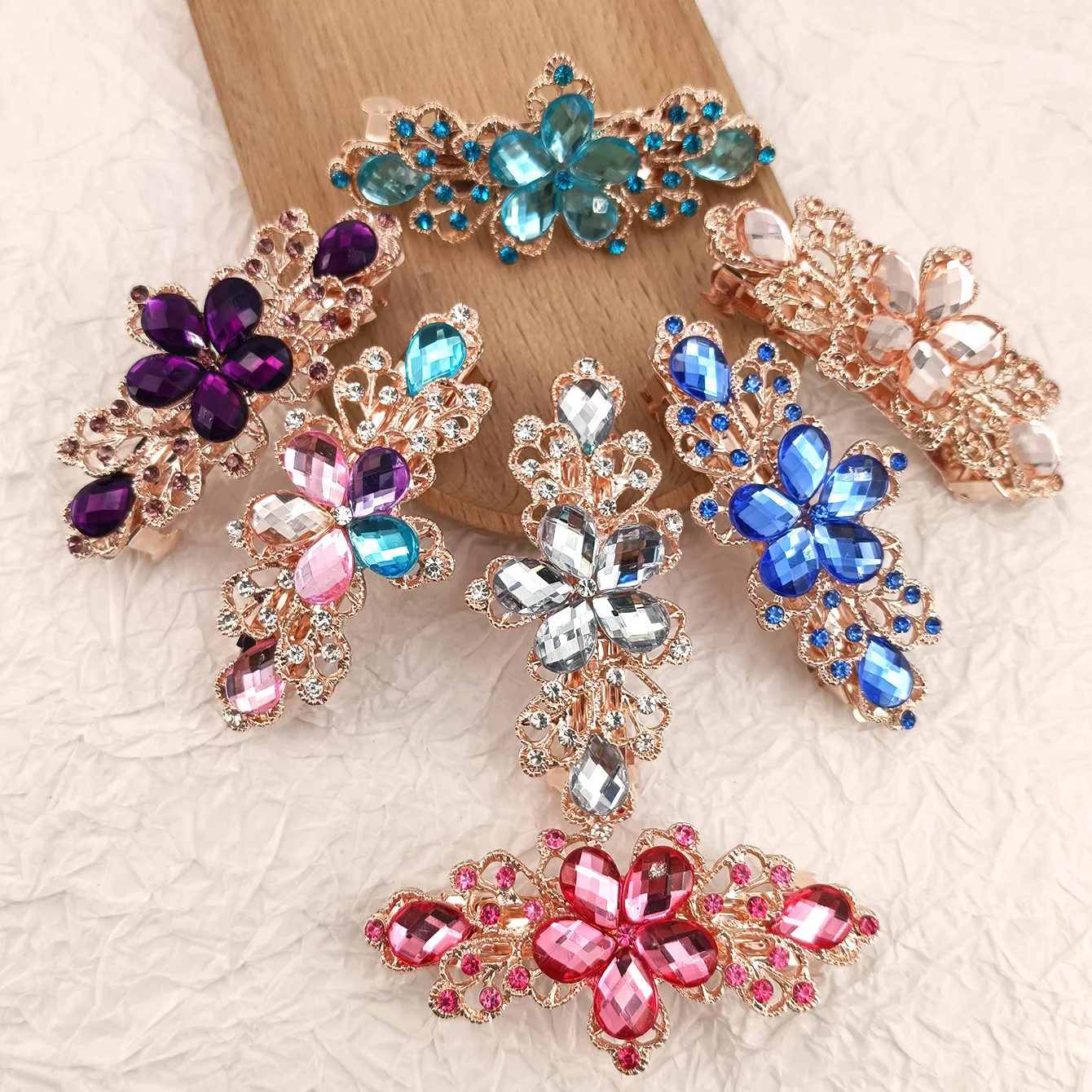 Crystal Floral Hairpin Girl Ladies Hairwear Jewelry For Women Rhinestone Alloy Hair Clip Party Barrettes
