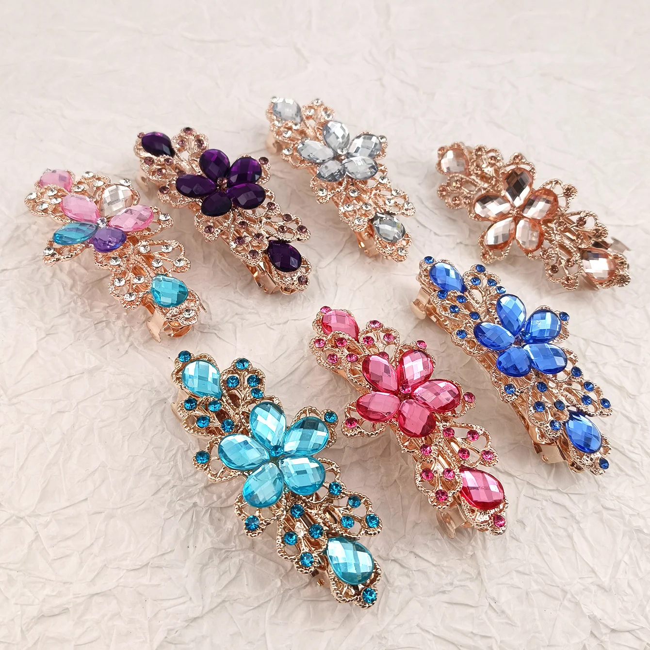 Crystal Floral Hairpin Girl Ladies Hairwear Jewelry For Women Rhinestone Alloy Hair Clip Party Barrettes
