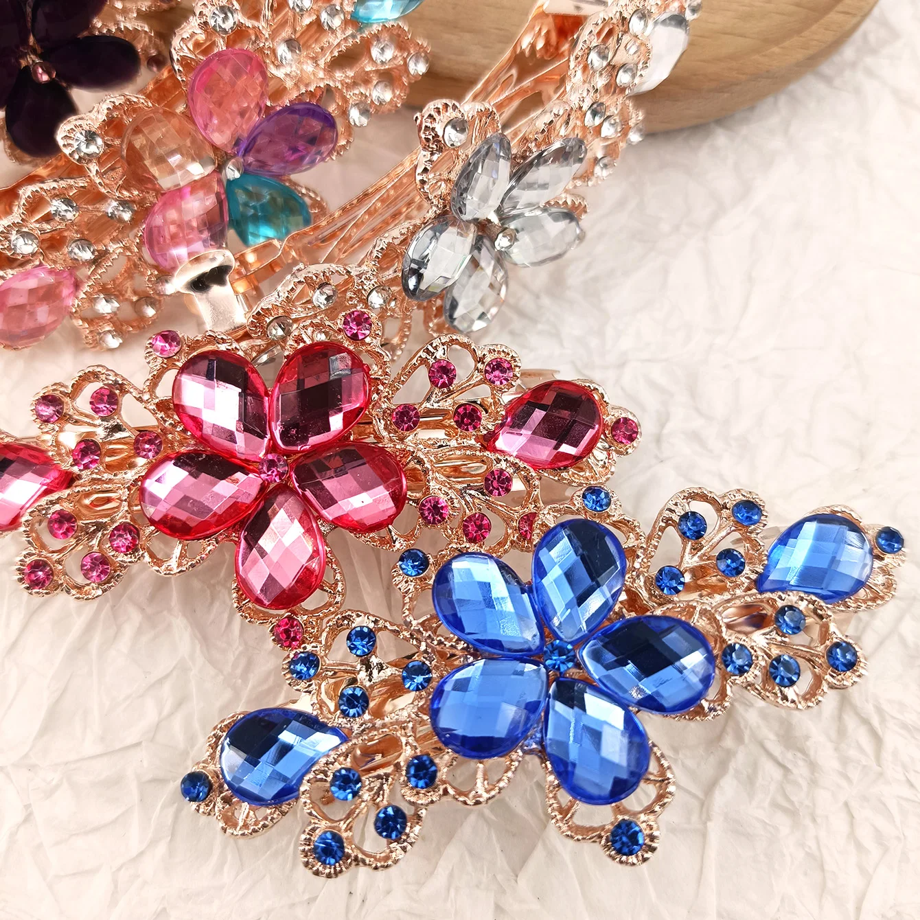 Crystal Floral Hairpin Girl Ladies Hairwear Jewelry For Women Rhinestone Alloy Hair Clip Party Barrettes