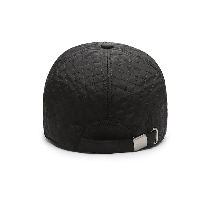 Winter Solid Color Quilted Embroidery Hat, Casual Warm Windproof Fleece-Lined Earflap Baseball Cap